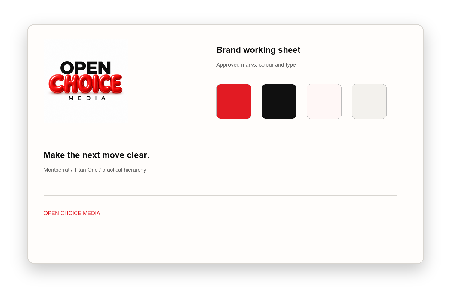 Open Choice brand workspace with logo, colour and typography system