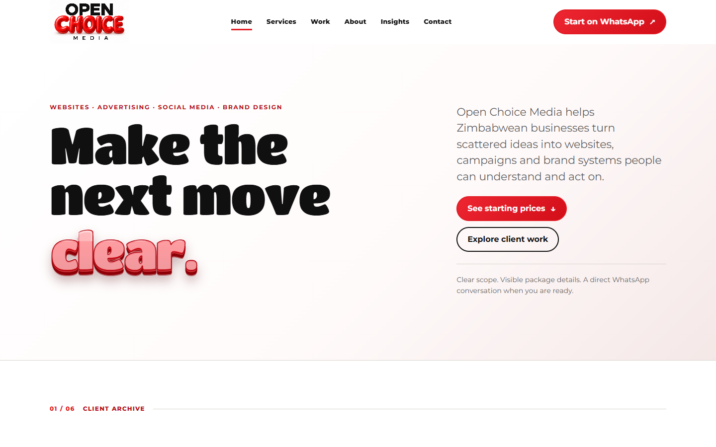 Open Choice Media website homepage displayed in a browser preview